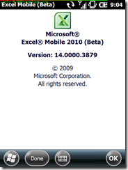 Excel Mobile About