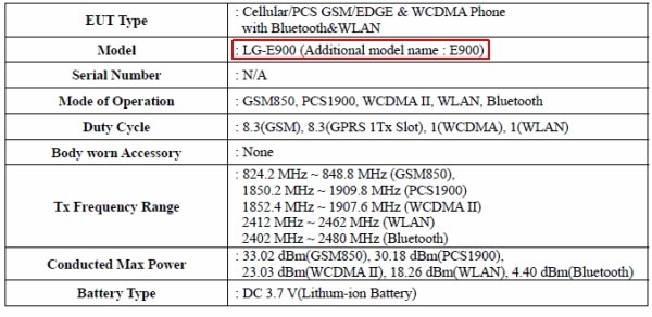 LG E900 passes through FCC, heading for AT&T