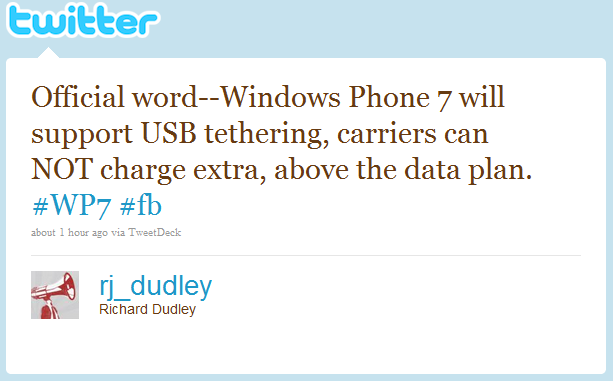 Will Windows phone 7 support USB tethering?