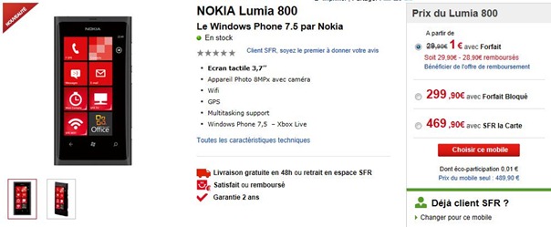 nokia lumia 800 SFR France