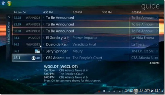 Windows Media Center Live TV guide