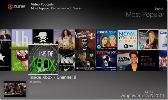 WMC Zune Video podcasts