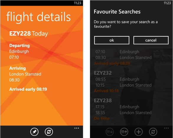 EasyJet Windows Phone app