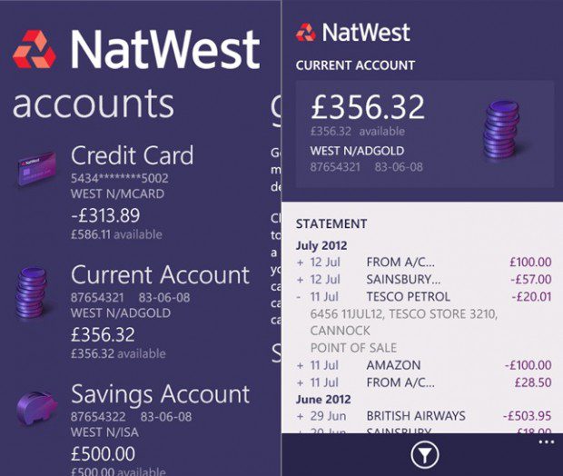 natwest Windows Phone app