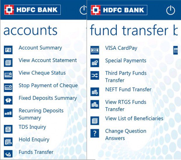 HDFC Windows Phone app