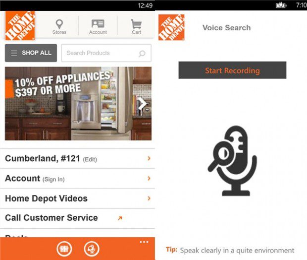 The Home Depot Windows Phone app