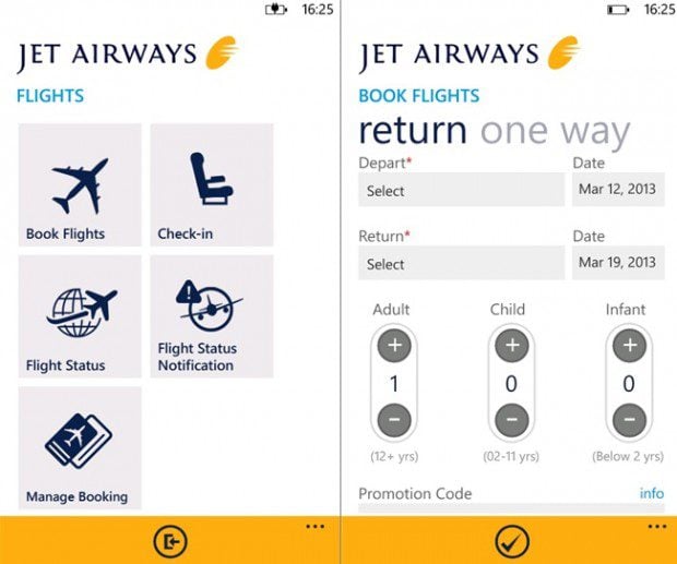 Jet Airways Windows Phone app
