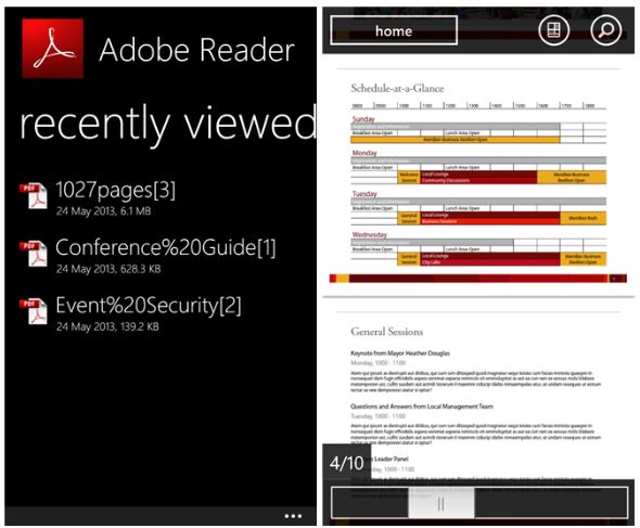 Adobe Reader Windows Phone app