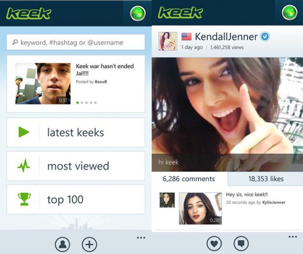 Keek Windows Phone app