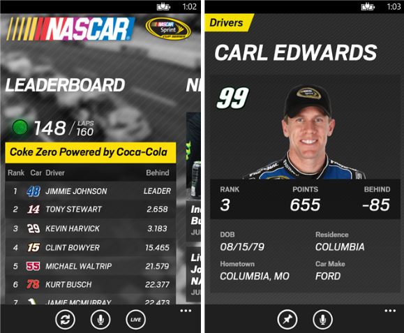 NASCAR Windows PhoneApp