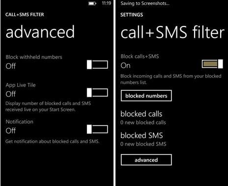 Nokia Lumia SMS and Call Blocker
