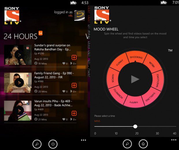 Sony LIV Windows Phone app