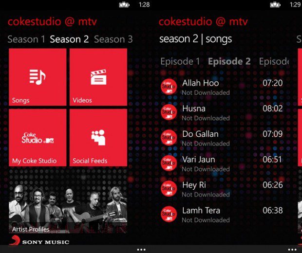 Coke Studio @ MTV Windows Phone app