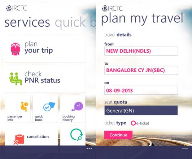 IRCTC Windows Phone app
