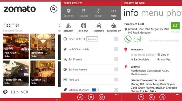 Zomato Windows Phone app