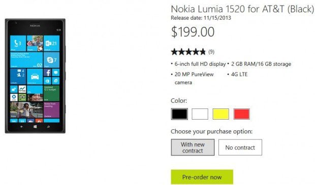 Nokia Lumia 1520 AT&T Pre-Order