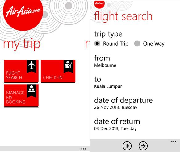 AirAsia Windows Phone app