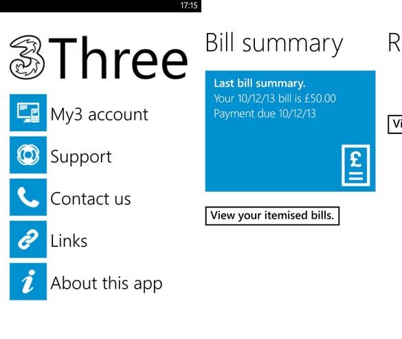3 UK Windows Phone app