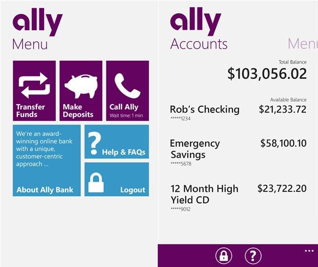 Ally Banking Windows Phone app