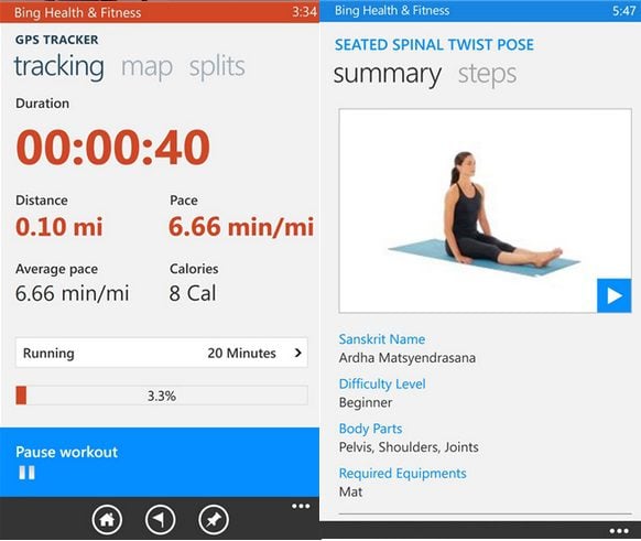 Bing Health and fitness beta windows phone 1
