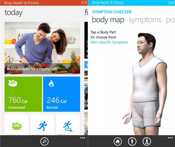 Bing Health and fitness beta windows phone