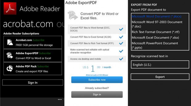 Adobe Reader Windows phone 104 update