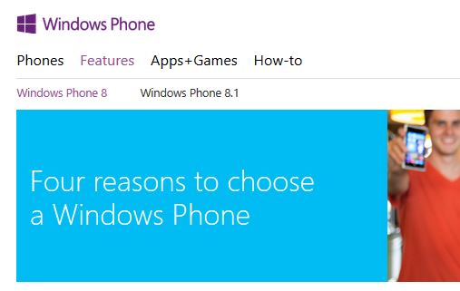 Windows Phone 8.1 homepage