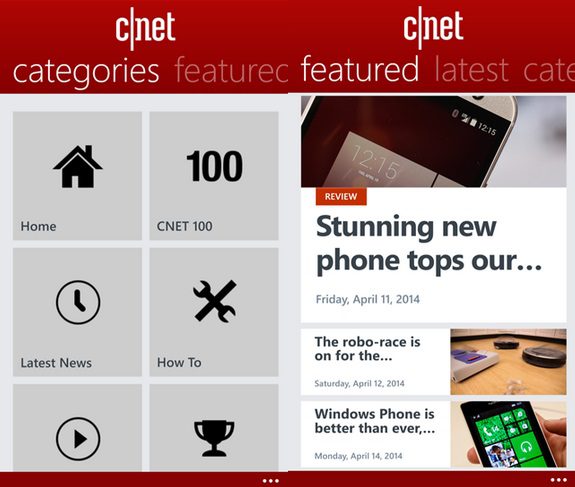 CNET Windows Phone app