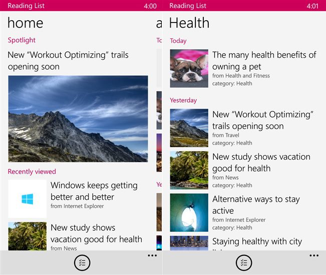 Reading List Windows Phone