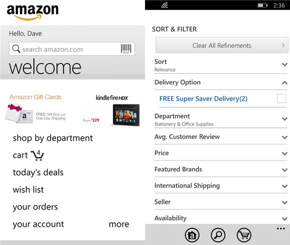 Amazon Windows Phone app