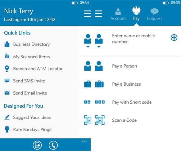 Barclay's Pingin Windows Phone app