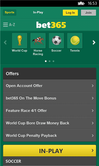 Bet365 Windows Phone app