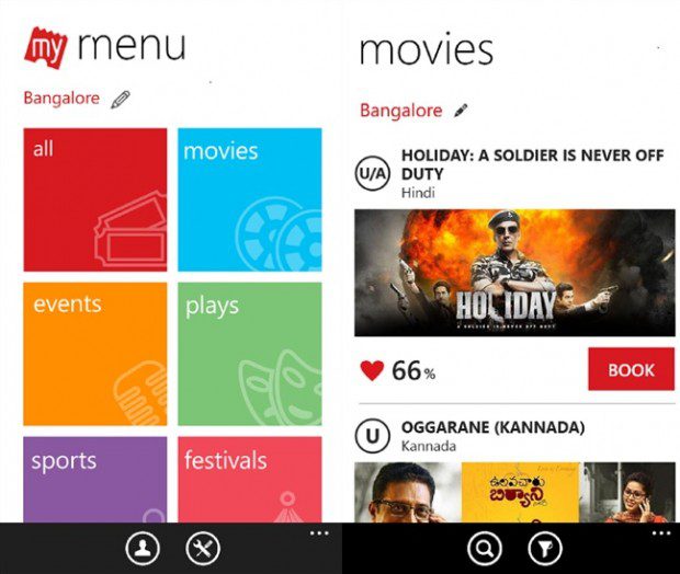 Bookmyshow Windows Phone app