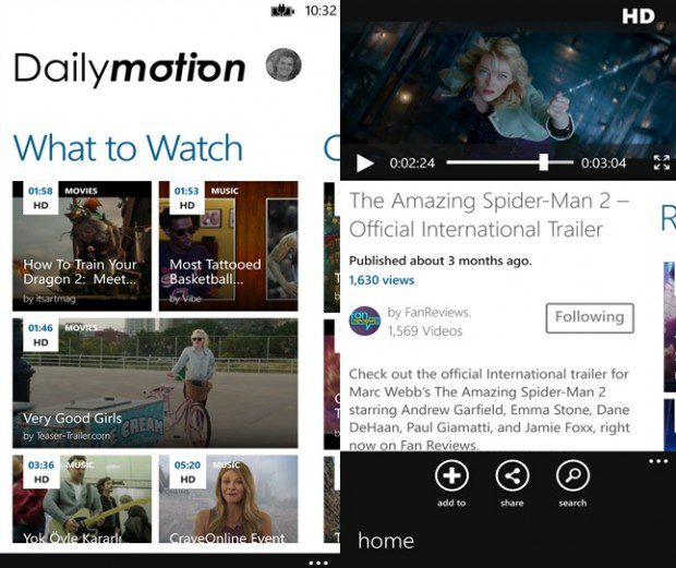 Dailymotion Windows Phone app