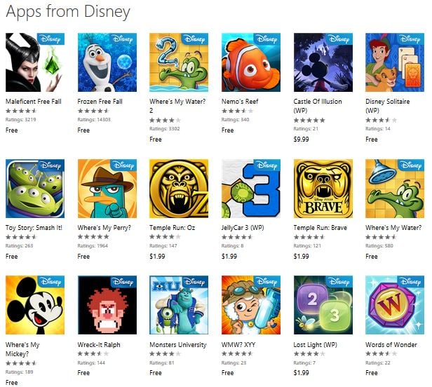 Disney Windows Phone games