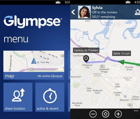 Glympse Windows Phone app