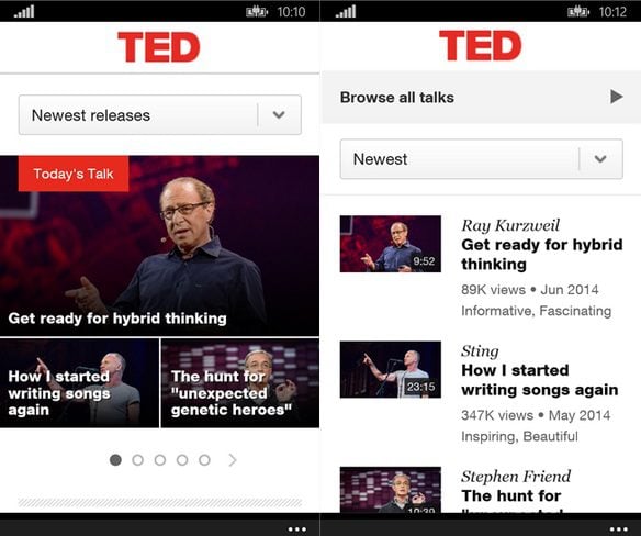 TED Windows Phone app