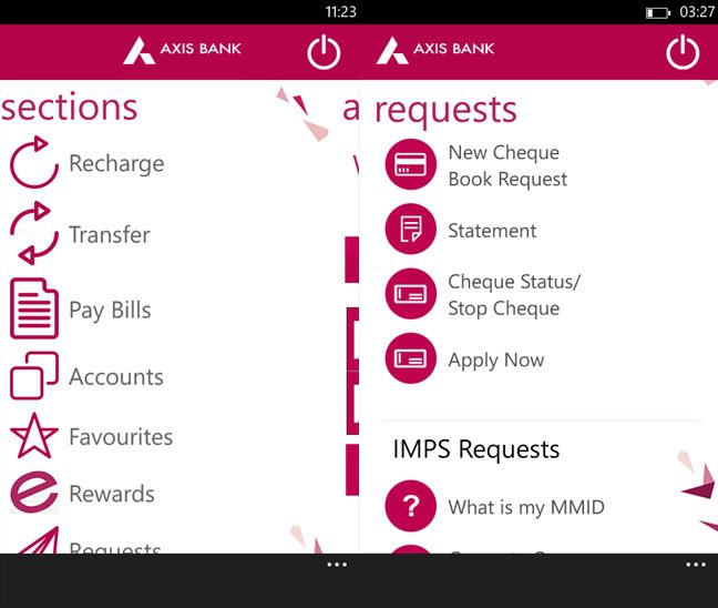 Axis Bank Windows Phone app