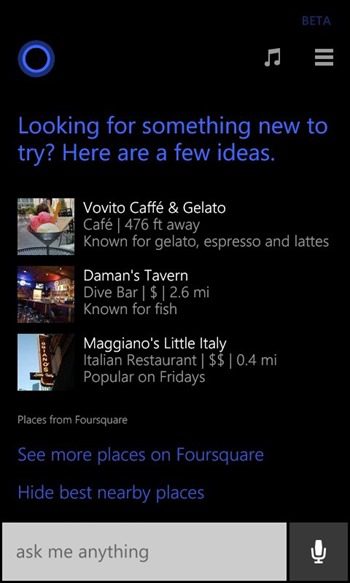 Foursquare Cortana Update