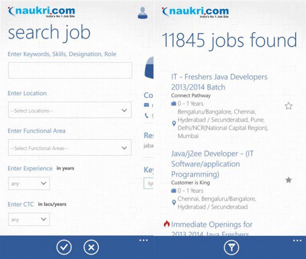 Naukri Windows Phone app