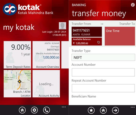 Kotak Mahindra Bank Windows Phone