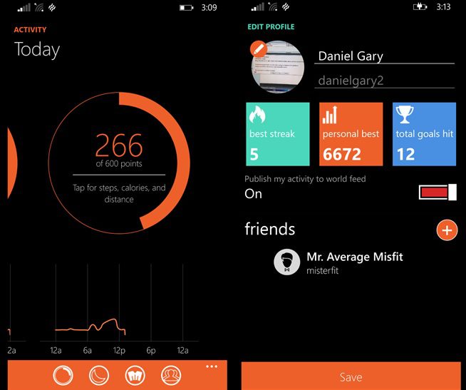 Misfit Windows Phone app