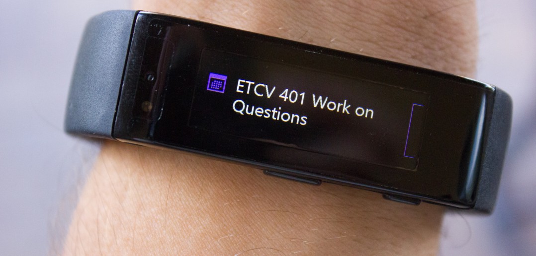 A calendar reminder on the Microsoft Band.