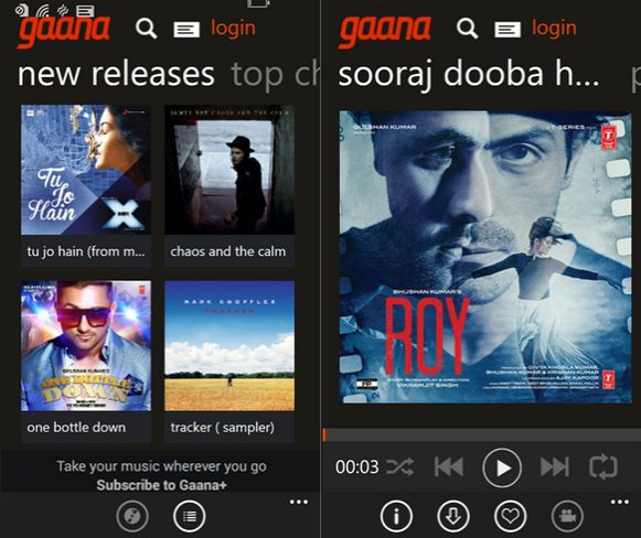 Gaana Windows Phone app