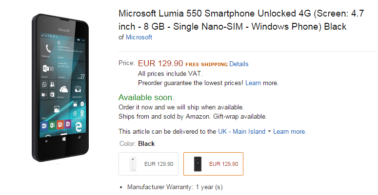 lumia550 amazon