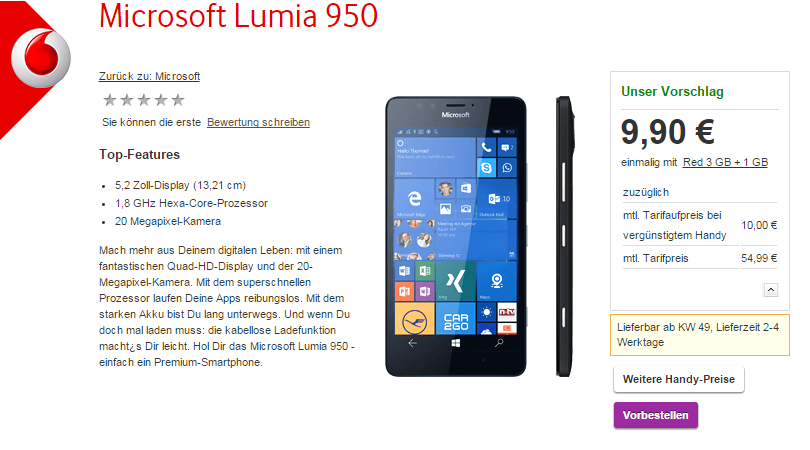 lumia 950 vodafone pre-order