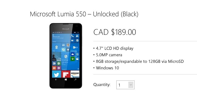 lumia 550 canada