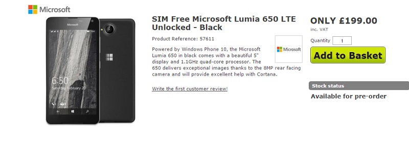 lumia 650 pre-order
