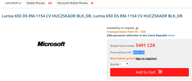 lumia 650 price