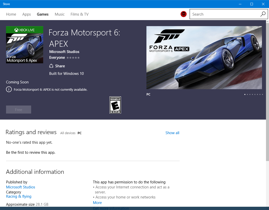 Downtown godkende Imponerende Forza Motorsport 6: Apex shows up on the Store, should be coming soon -  MSPoweruser